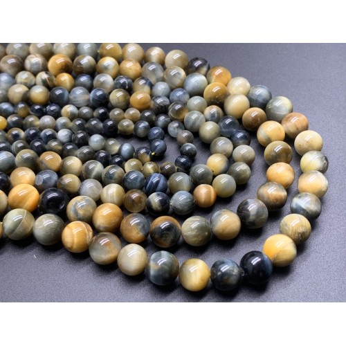 Каменные бусины, Тигрово-соколиный глаз, шарик гладкий, размер 6 мм, длина нити 38 см