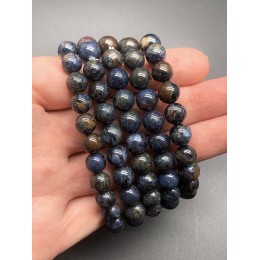 Каменные бусины, Петерсит, синий, люкс, 8,5 мм, браслет, 21 бусина, длина нити 19 см
