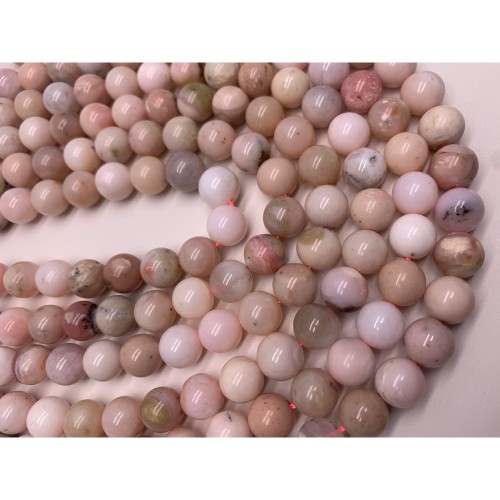 Каменные бусины, Опал розовый, шарик гладкий, 10 мм, длина нити 19 см