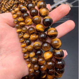 Каменные бусины, Тигровый глаз, шарик гладкий, 8 мм, длина нити 38 см