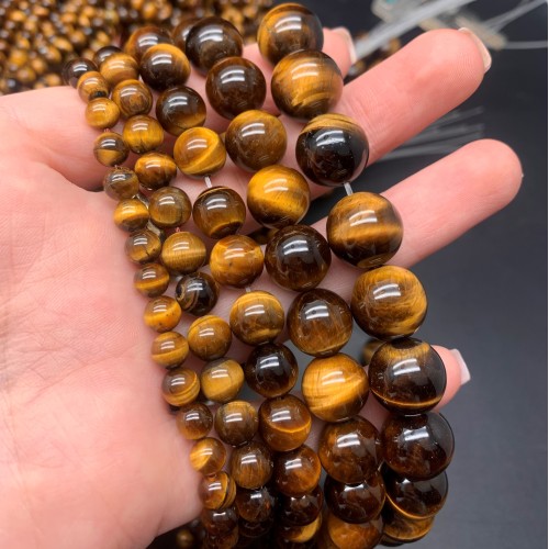Каменные бусины, Тигровый глаз, шарик гладкий, 8 мм, длина нити 38 см
