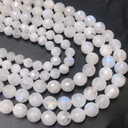 Каменные бусины, Лунный камень, люкс, шарик, ювелирная огранка, 6 мм, длина нити 38 см