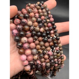 Каменные бусины, Родонит, Дендритовый, шарик гладкий, 8 мм, нить 38 см