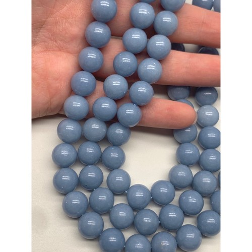 Каменные бусины, Ангелит, ангидрит природный, шарик гладкий, 12 мм, длина нити 38 см