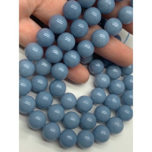 Каменные бусины, Ангелит, ангидрит природный, шарик гладкий, 12 мм, длина нити 38 см