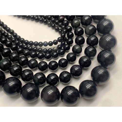 Каменные бусины, Обсидиан радужный, шарик гладкий, 4 мм, длина нити 38 см