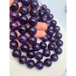 Каменные бусины, Аметист, люкс, шарик гладкий, 16 мм, длина нити 19 см