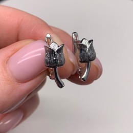 Швензы, цветок, родий/латунь, цвет серебро, размер 18х12 мм