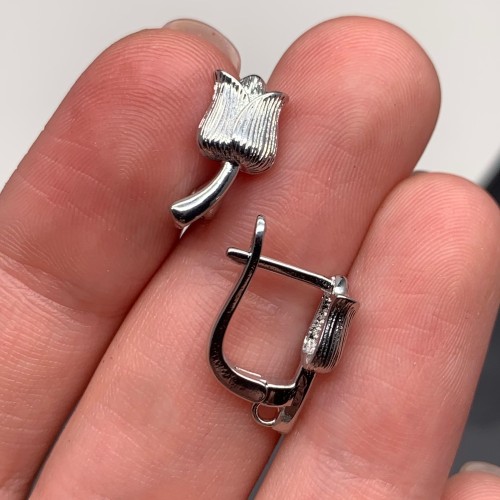 Швензы, цветок, родий/латунь, цвет серебро, размер 18х12 мм