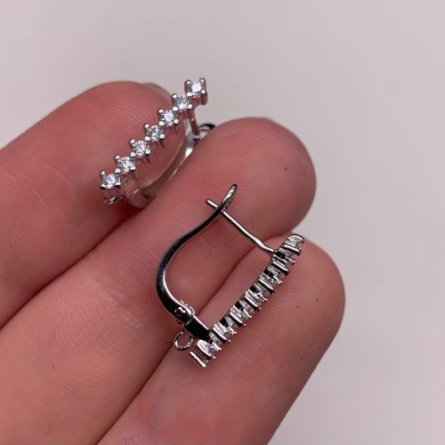 Швензы, вставка фианиты, родий/латунь, цвет серебро, размер 18х12 мм 17920