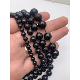 Каменные бусины, Турмалин, чёрный, Шерл, шарик гладкий, 12 мм, длина нити 19-20 см