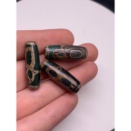 Бусина Дзи "337", Кубера, Агат, зелёный, тонированный, состаренный, кракле, 30х10 мм, цена за 1 шт.