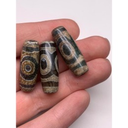 Бусина Дзи "339", 3 глаза, Агат, зелёный, тонированный, состаренный, кракле, 30х10 мм, цена за 1 шт