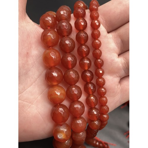 Каменные бусины, Сердолик, шарик, огранка, 10 мм, длина нити 38 см