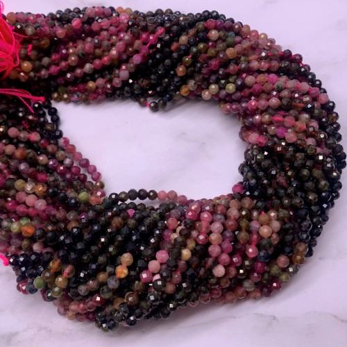 Каменные бусины, Турмалин, люкс, шарик огранка, 4 мм, длина нити 38 см