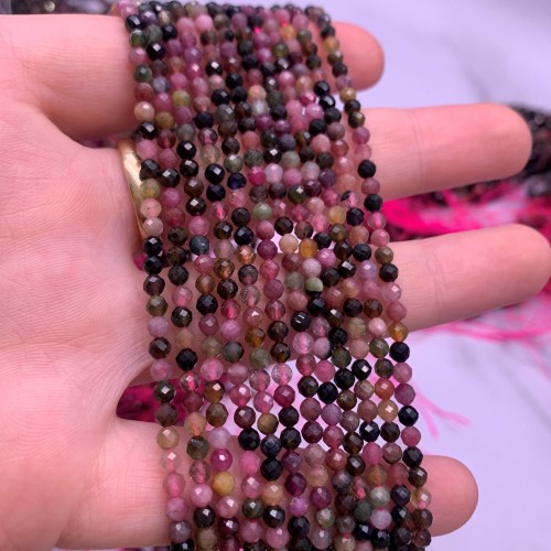 Каменные бусины, Турмалин, шарик огранка, 3 мм, длина нити 38 см