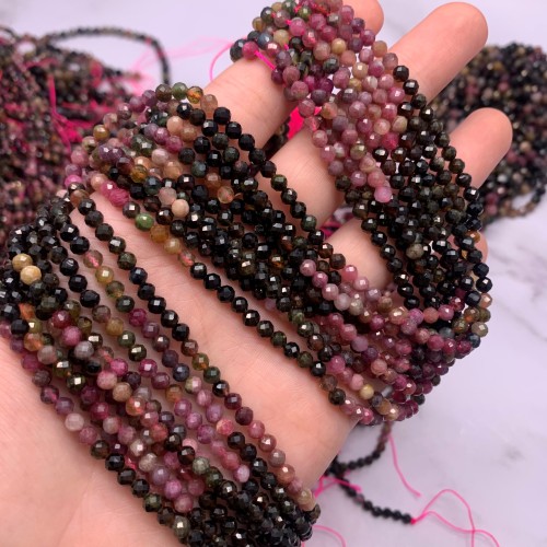 Каменные бусины, Турмалин, люкс, шарик огранка, 4 мм, длина нити 38 см