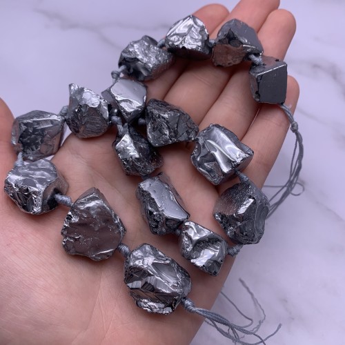 Каменные бусины, Агат, с напылением, не обработанный, фриформы, 20-28 мм, длина нити 38 см, 15 шт