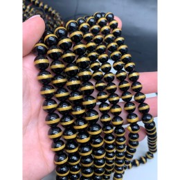 Каменные бусины, Дзи медицины (здоровья), Агат чёрный, глянцевый, шарик гладкий, 10 мм, длина нити 38 см 17951