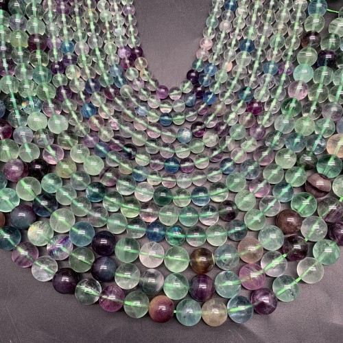 Каменные бусины, Флюорит, шарик, гладкий, 8 мм, длина нити 38 см