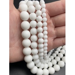 Каменные бусины, Агат (пресс), белый, матовый, шарик гладкий, 6 мм, длина нити 37 см