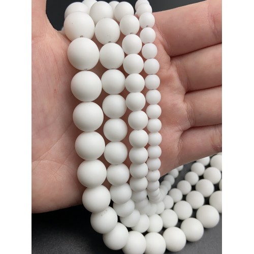 Каменные бусины, Агат (пресс), белый, матовый, шарик гладкий, 12 мм, длина нити 38 см