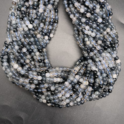 Каменные бусины, Рутиловый Кварц, синий, люкс, шарик, гладкий, 4 мм, длина нити 38 см