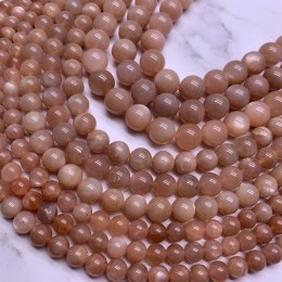 Каменные бусины, Солнечный камень (олигоклаз), шарик гладкий, 6 мм, нить 38 см