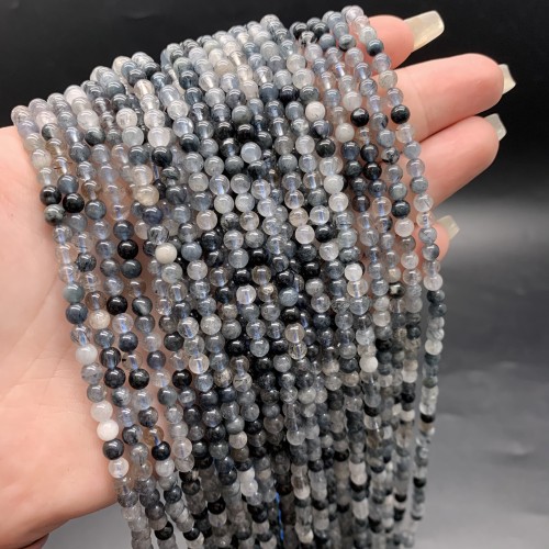 Каменные бусины, Рутиловый Кварц, синий, люкс, шарик, гладкий, 4 мм, длина нити 38 см