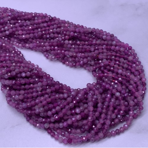 Каменные бусины, Рубин (Старлайт), шарик, ювелирная огранка, 2,6 мм, длина нити 38 см