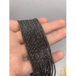 Каменные бусины, Гематит синтетический, темное серебро, шарик огранка, размер 2 мм, нить 38 см