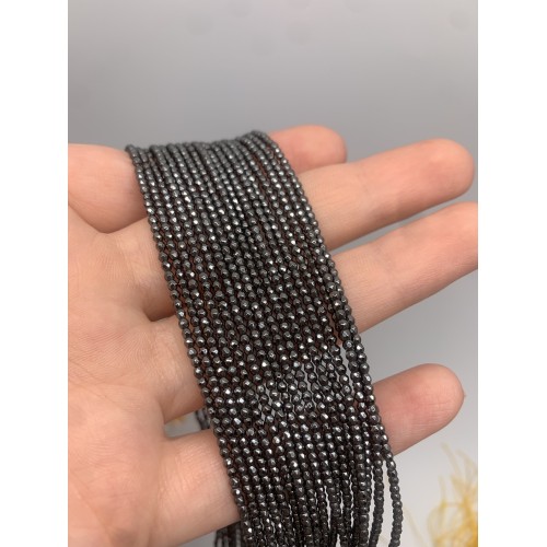 Каменные бусины, Гематит синтетический, темное серебро, шарик огранка, размер 2 мм, нить 38 см