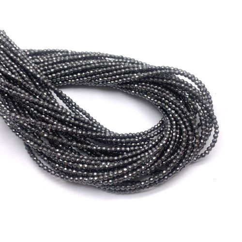 Каменные бусины, Гематит синтетический, темное серебро, шарик огранка, размер 2 мм, нить 38 см