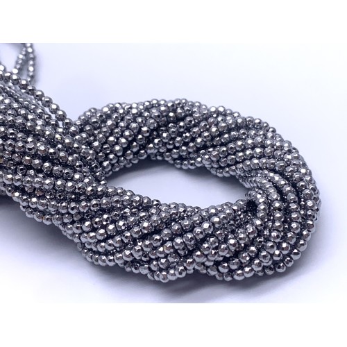 Каменные бусины, Гематит синтетический, серебро, шарик огранка, размер 2 мм, нить 38 см