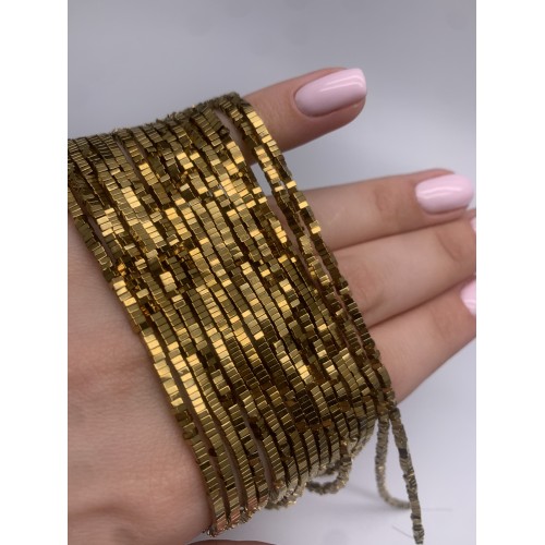 Каменные бусины, Гематит синтетический, квадрат, золото, размер 2х1 мм, нить 38 см