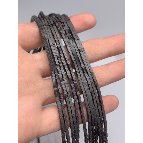 Каменные бусины, Гематит синтетический, квадрат, темное серебро, матовый, размер 2х1 мм, нить 38 см