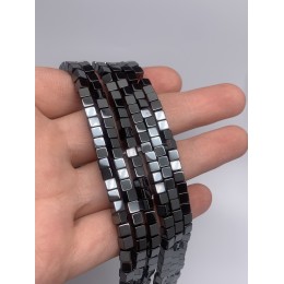 Каменные бусины, Гематит синтетический, темное серебро, кубик, размер 4х4 мм, нить 38 см