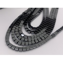 Каменные бусины, Гематит синтетический, темное серебро, кубик, размер 4х4 мм, нить 38 см