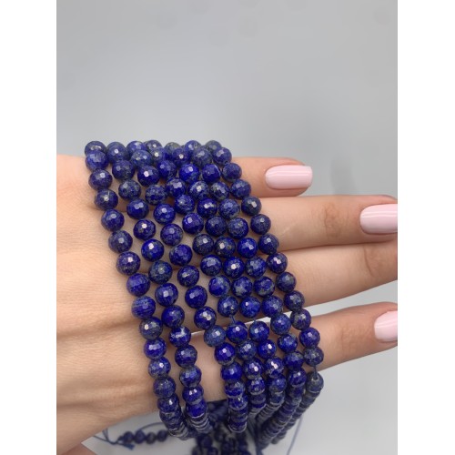 Каменные бусины, Лазурит, шарик огранка, 6 мм, длина нити 38 см