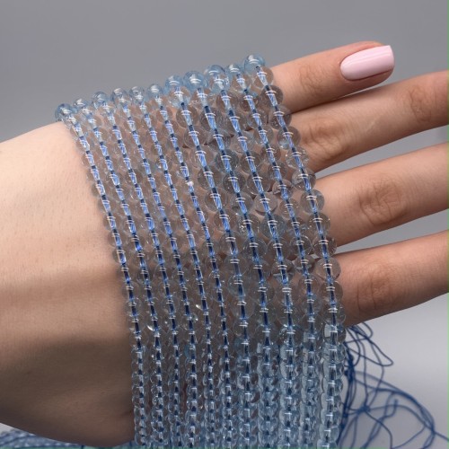 Каменные бусины, Топаз, голубой, люкс, шарик гладкий, 4 мм, длина нити 38 см