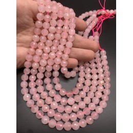 Каменные бусины, Розовый Кварц, ювелирная огранка, шарик, 8 мм, длина нити 38 см