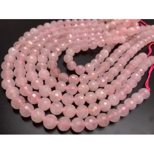Каменные бусины, Розовый Кварц, ювелирная огранка, шарик, 8 мм, длина нити 38 см