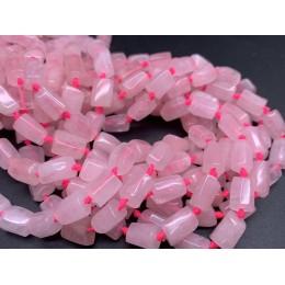Каменные бусины, Розовый Кварц, не обработанный, столбики, 11х7 мм, длина нити 38 см