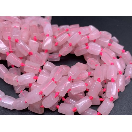 Каменные бусины, Розовый Кварц, не обработанный, столбики, 11х7 мм, длина нити 38 см