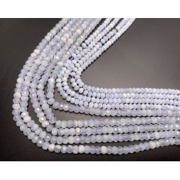 Каменные бусины, Сапфирин, Голубой Агат, рондель, огранка, 3х2 мм, длина нити 38 см