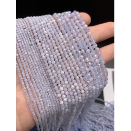 Каменные бусины, Сапфирин, Голубой Агат, шарик огранка, 2 мм, длина нити 38 см