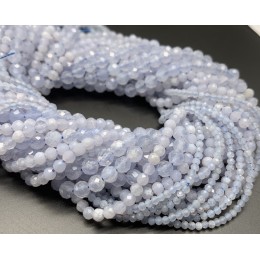 Каменные бусины, Сапфирин, Голубой Агат, шарик огранка, 3,5-4 мм, нить 38 см
