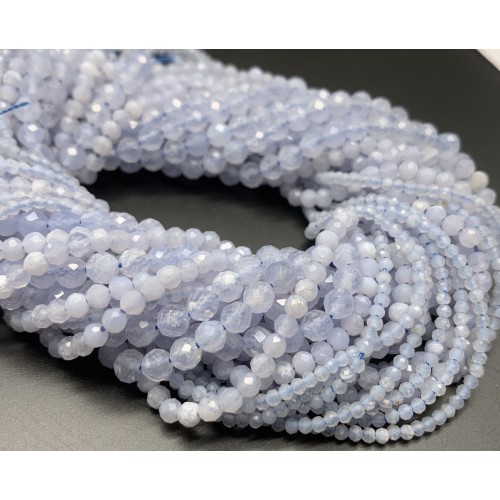 Каменные бусины, Сапфирин, Голубой Агат, шарик огранка, 3,5-4 мм, нить 38 см