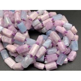 Каменные бусины, Микс (Кунцит, Аквамарин), не обработанный, столбики, 12х7,5 мм, длина нити 38 см