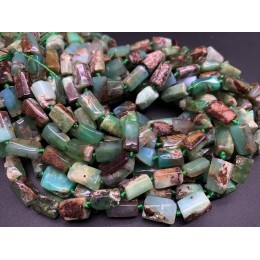 Каменные бусины, Хризопраз, не обработанный, столбики, 12х7 мм, длина нити 38 см